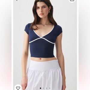 White & Navy Outlined Top & Skort Set